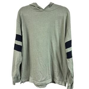 Men's Sonoma LG 2000's knit striped rugby hooded sweatshirt gray blue cotton